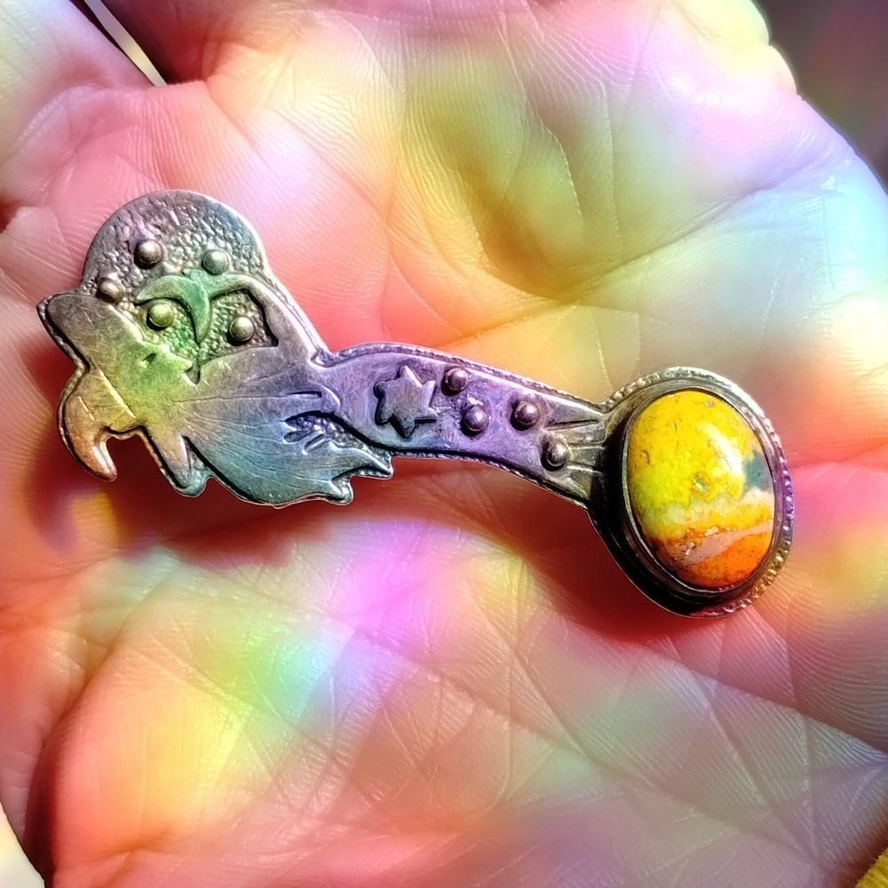 OOAK 925 Silver Halloween Witch Bumblebee Jasper Pendant (no chain Wiccan Witch - Picture 8 of 8